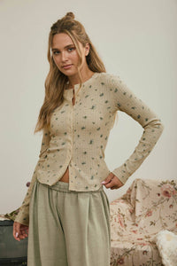 Floral Waffle Snap Henley Top