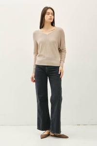 Ember V-Back Button Detail Cotton Blend Sweater – Dolman Sleeve Knit Pullover for Women