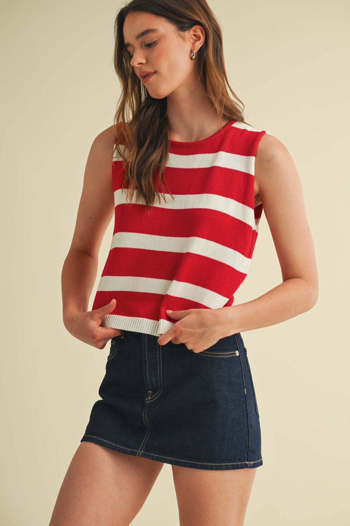 The Liberty Stripe Sweater Vest: Red/White