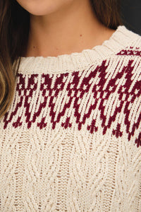 The Storybook Fair Isle Sweater: oatmeal/burgundy
