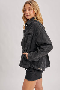 Cheyenne Oversized Denim Jacket – Women’s Casual Layering Jean Jacket, Button-Down Denim Shacket