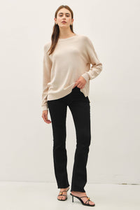 The Callie Lightweight Cotton Sweater – Oatmeal & Dusty Blue