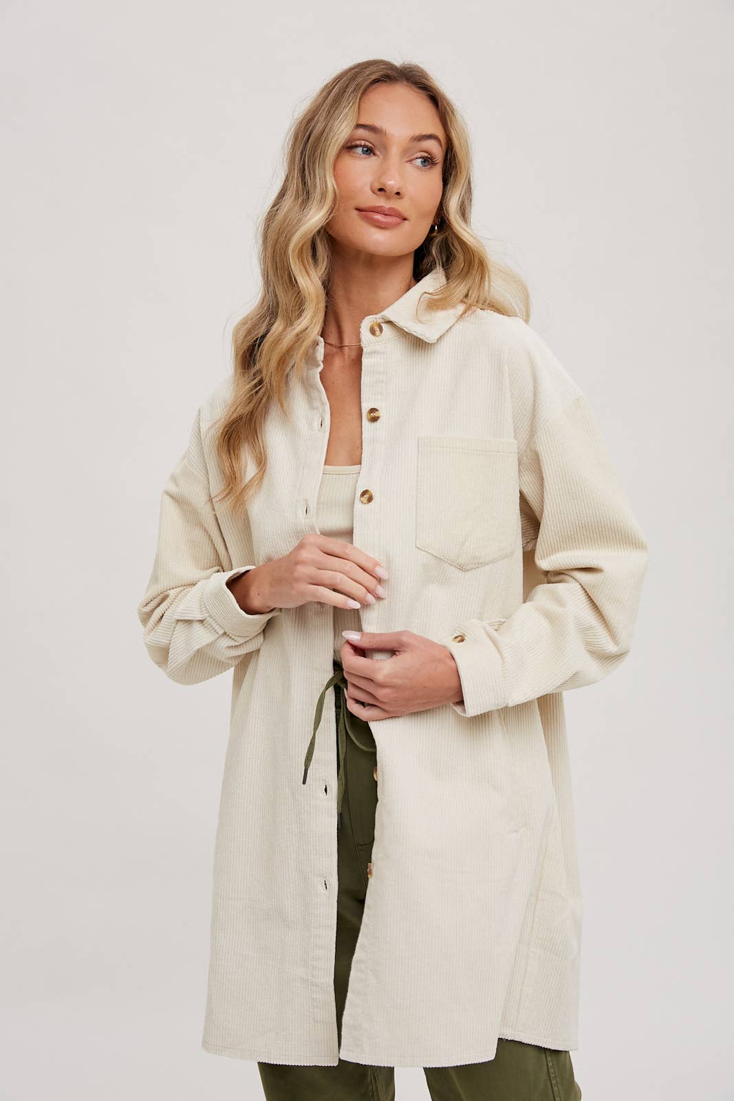 Clara Oversized Corduroy Jacket – Mocha Button-Down Shacket with Pockets
