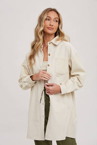 Clara Oversized Corduroy Jacket – Mocha Button-Down Shacket with Pockets