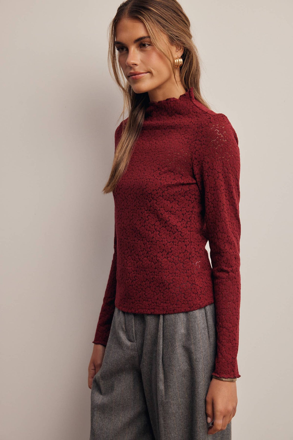 After Hours Lace Top: Burgundy