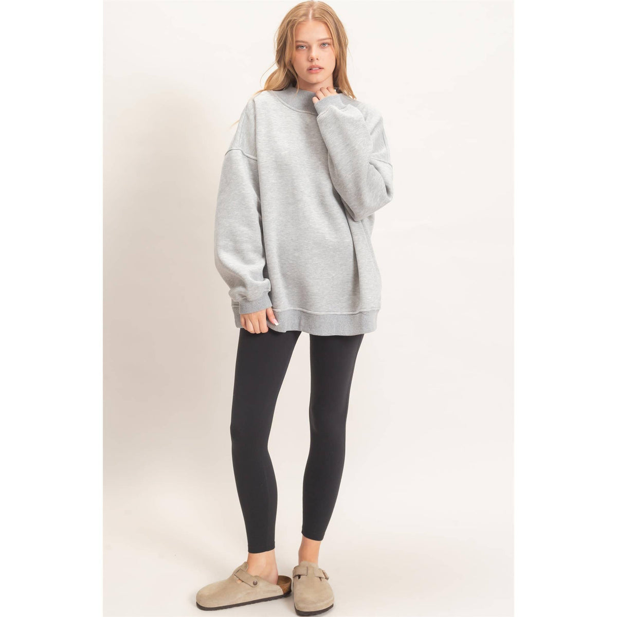 Enzyme Washed Mock Neck Sweatshirt: H.GRAY / S-M-L(2-2-2)