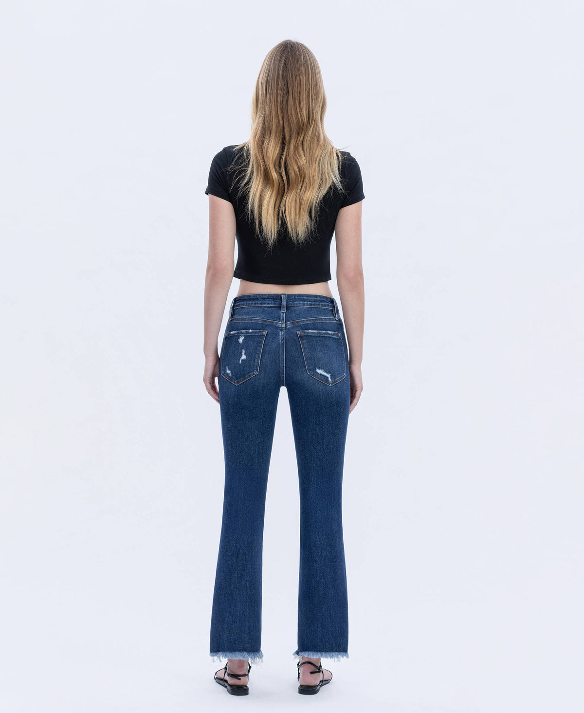 HIGH RISE FRAYED HEM KICK FLARE JEANS T5414: CHEMICAL MOOD / 24