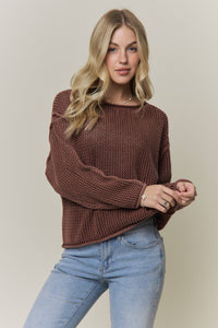 No Plans Textured Cotton Sweater: Brick