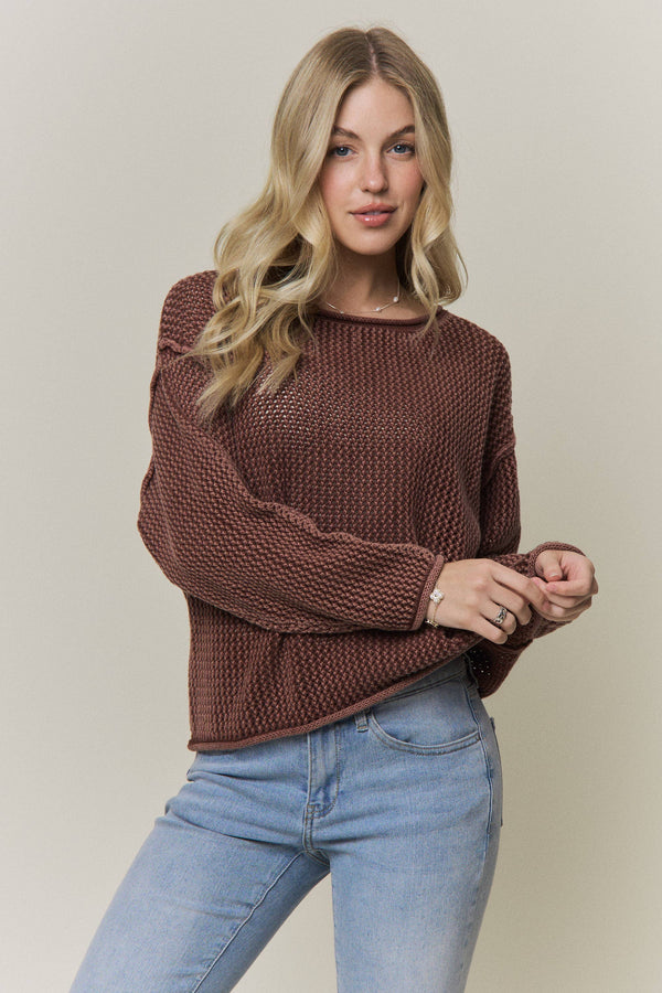 No Plans Textured Cotton Sweater: Brick