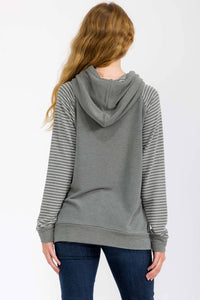 Arden Stripe Sleeve Contrast Hoodie – Casual Knit Pullover with Pocket