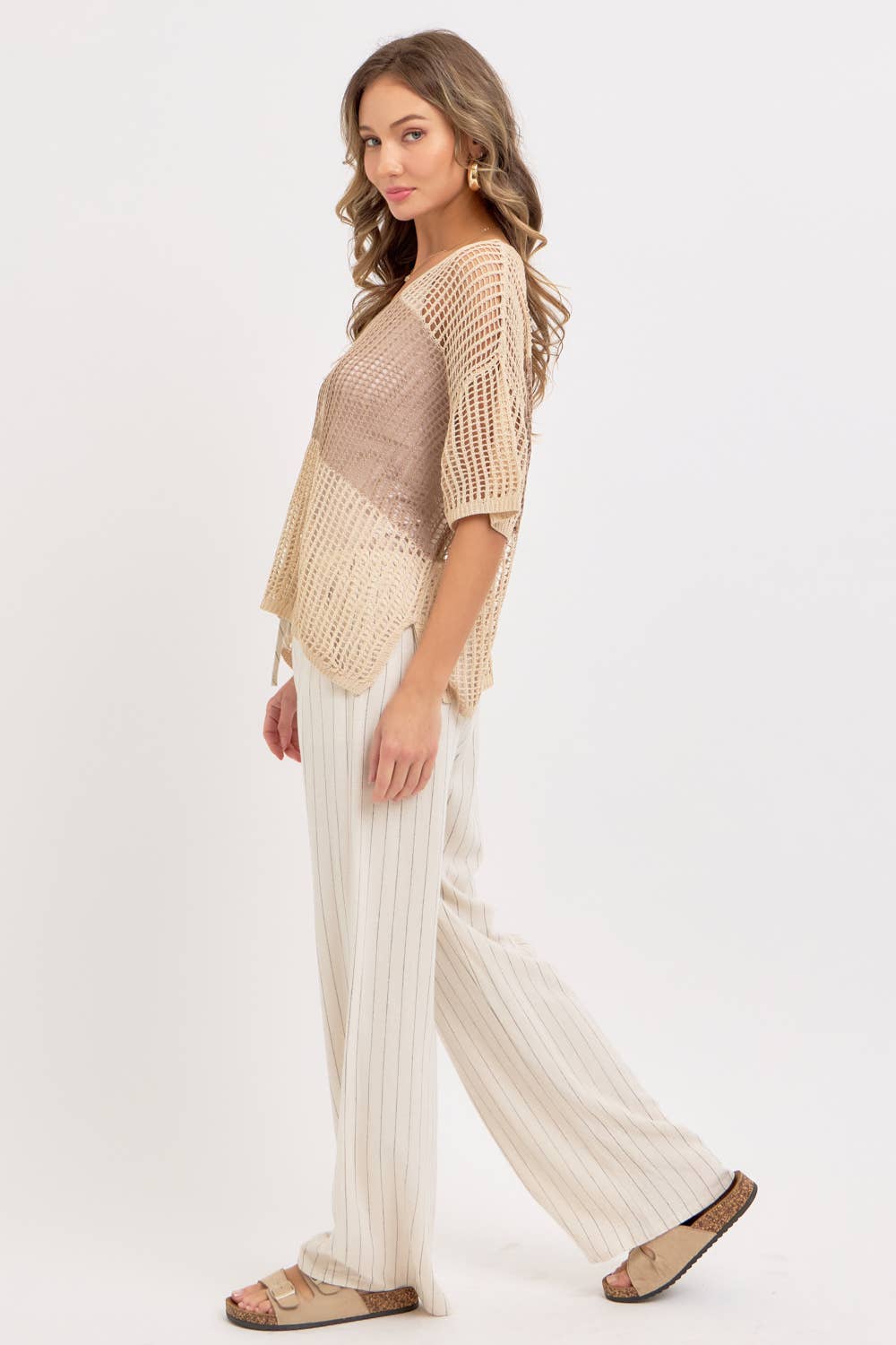 Jade Slouchy Open-Knit V-Neck Top