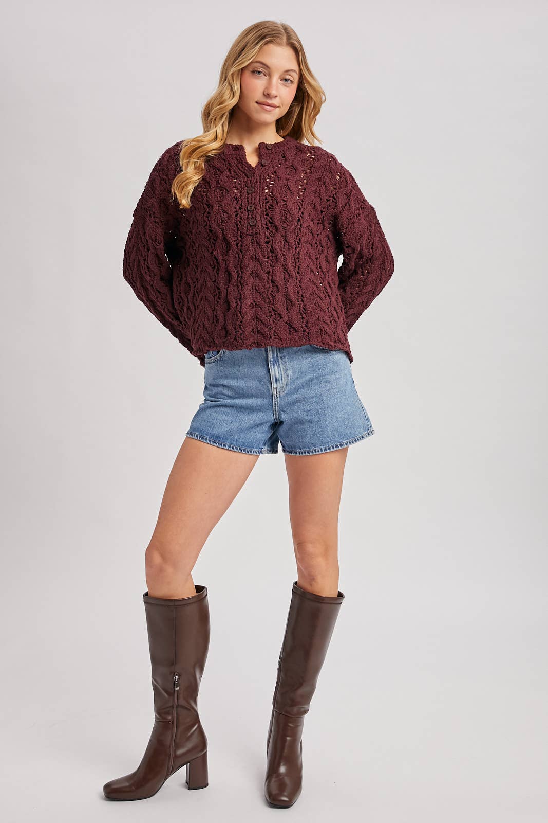 Worth the Wait Henley Sweater: Maroon