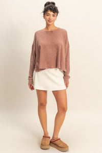 Willow Open Back Textured Knit Sweater Top – Casual Chic Long Sleeve Layering Piece