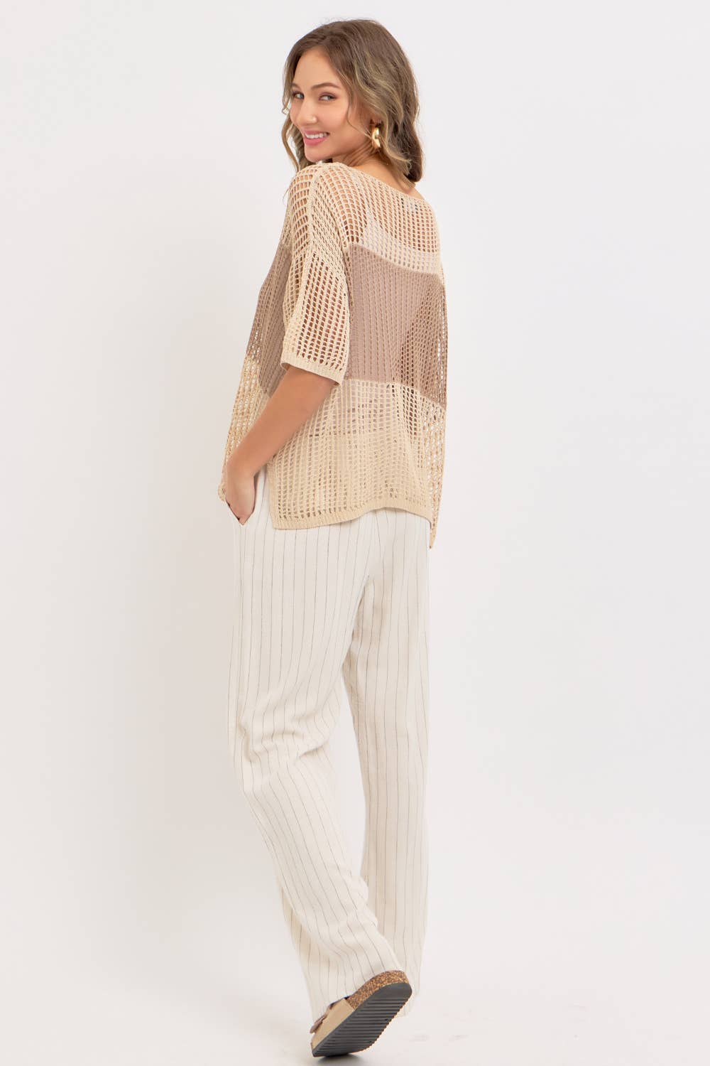 Jade Slouchy Open-Knit V-Neck Top