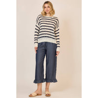Classic Stripe Open Knit Sweater: Off White/Navy