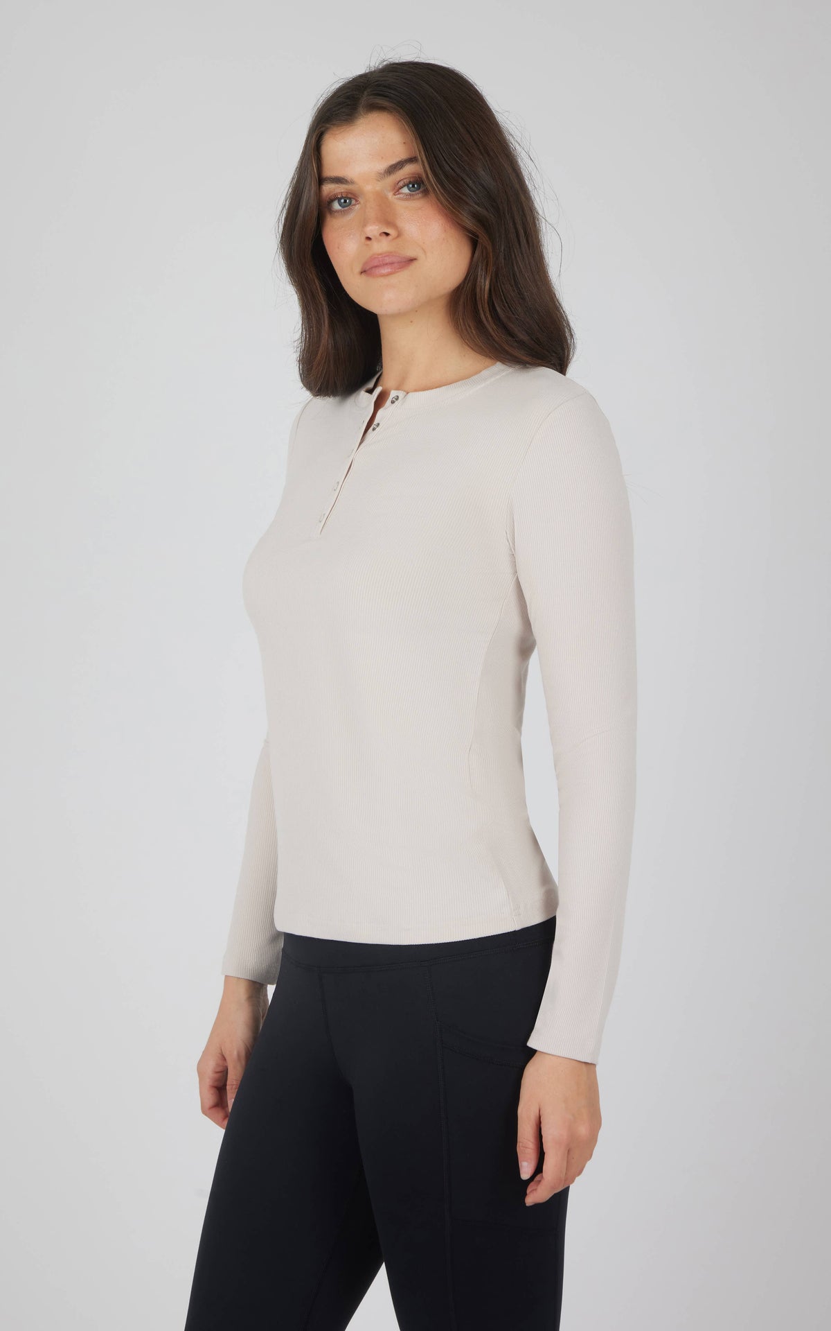 Brinley Rib Knit Henley Long Sleeve Top — Women’s Essential Layering Tee | Soft Stretch Rib