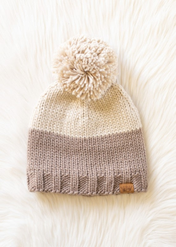 Aspen Ridge Color Block Knit Pom Beanie – Fleece Lined Winter Hat