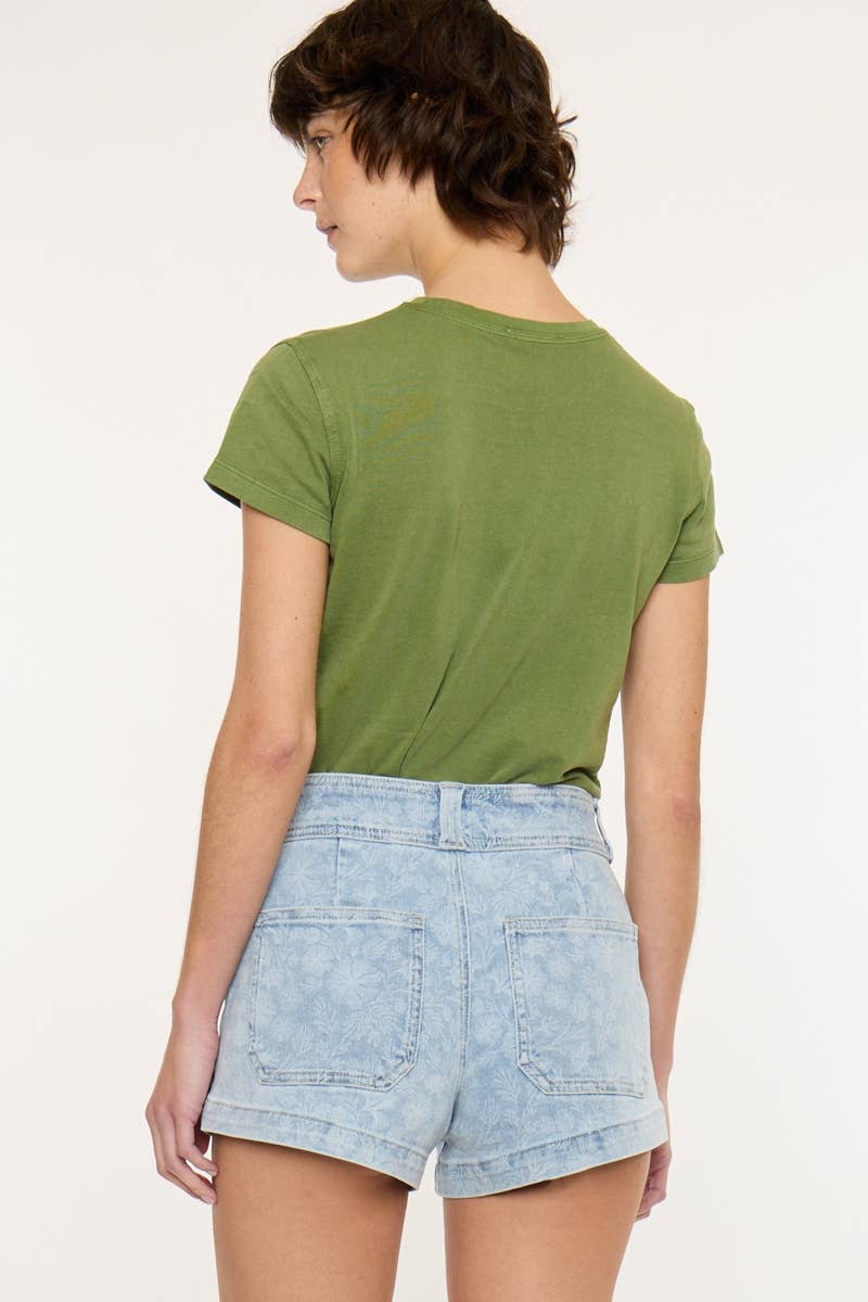 KanCan Wildflower Denim Shorts:  Light Wash