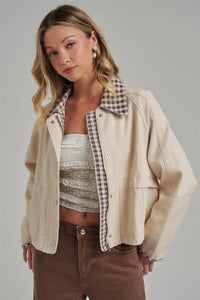 Checked Out Canvas Jacket: Oatmeal/ Brown