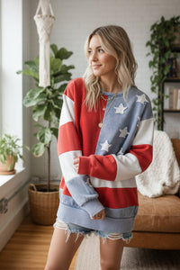 Americana Flag Graphic Sweatshirt – Patriotic Crewneck Pullover for Women
