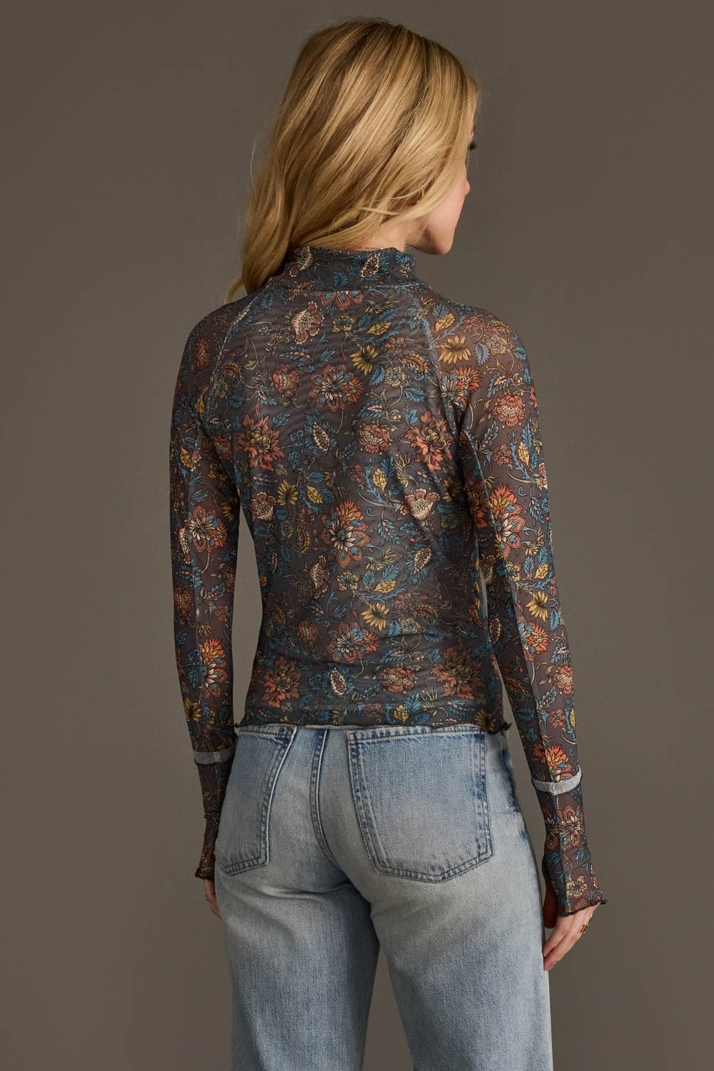 The Marlowe Floral Mesh Top: Gray