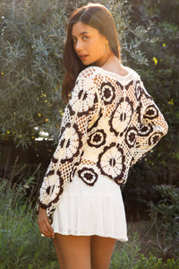 The Solandra Mandala Crochet Top: Cream/Brown