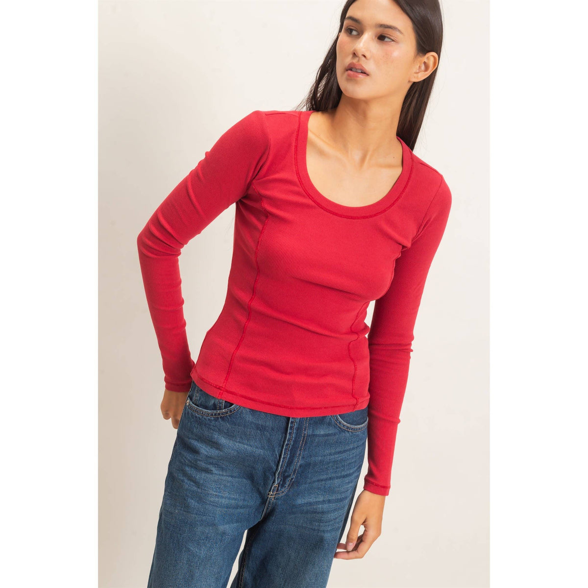 Main Character Scoop Neck Top: Red