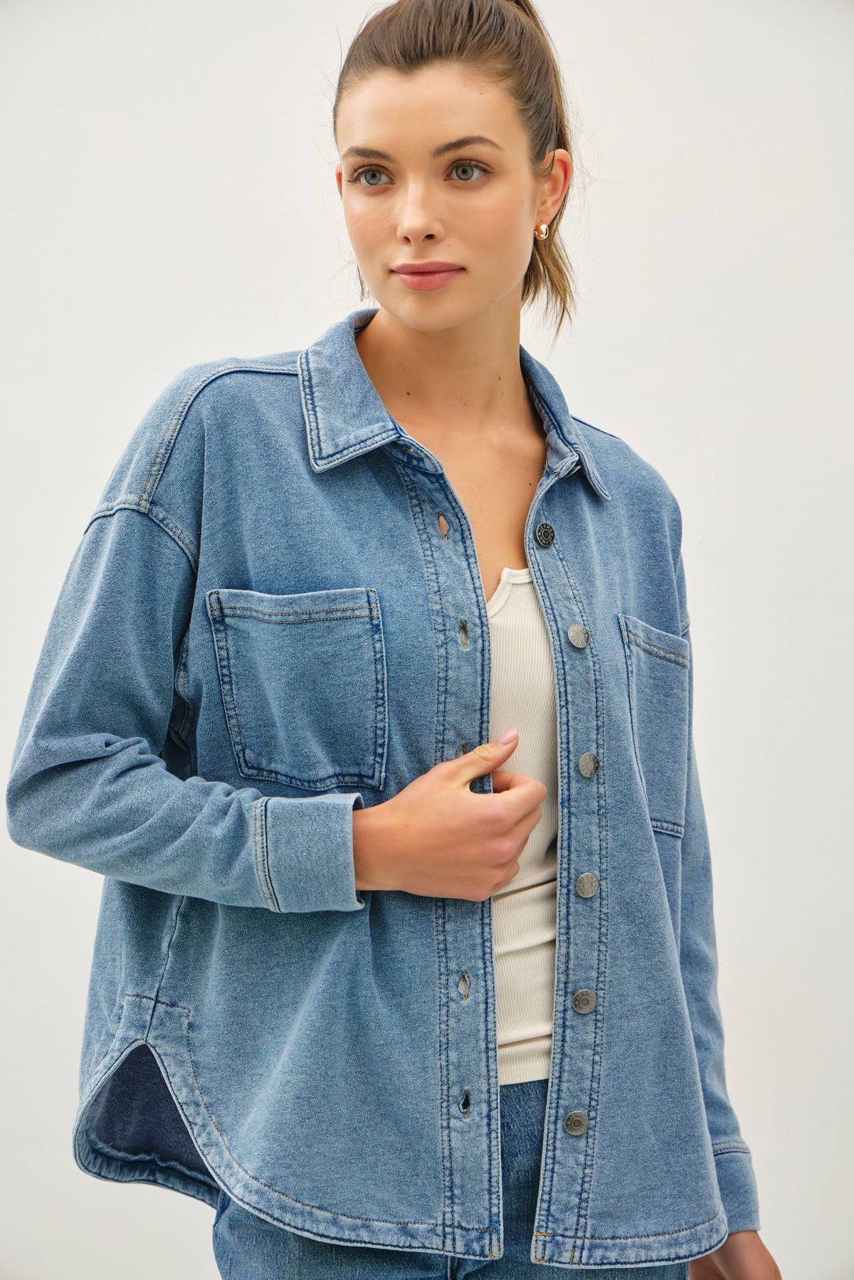 The Dylan Ultra Soft Stretch Denim Shacket