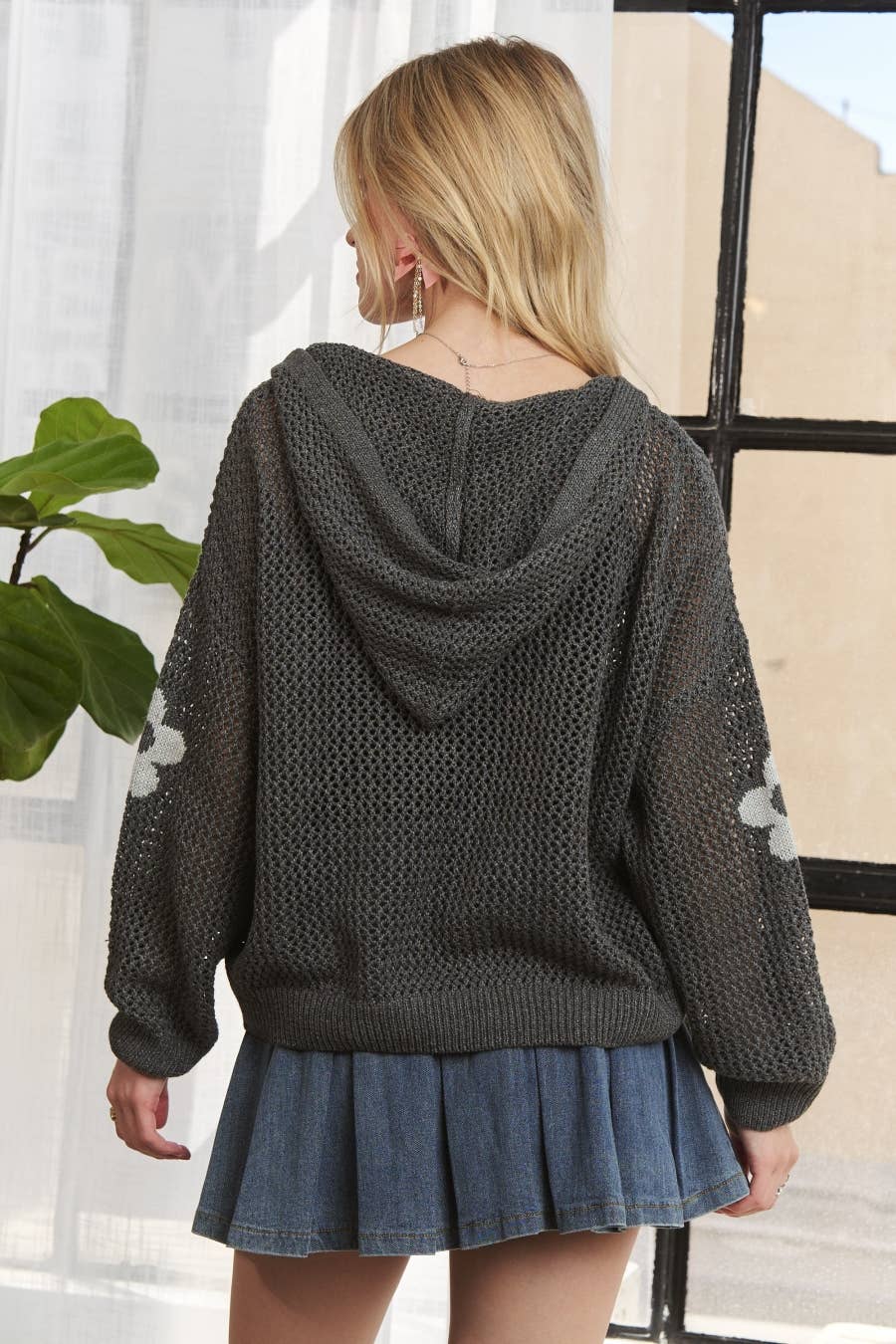 The Ember Floral Knit Hoodie – Charcoal Bloom