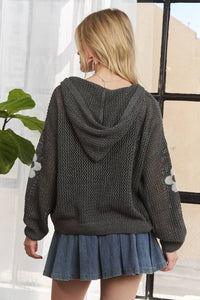 The Ember Floral Knit Hoodie – Charcoal Bloom