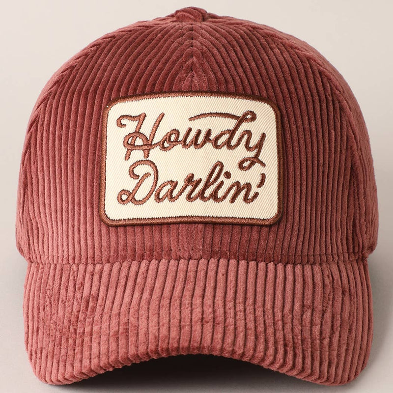 Howdy Darlin’ Corduroy Patch Baseball Cap – Vintage Western Adjustable Hat