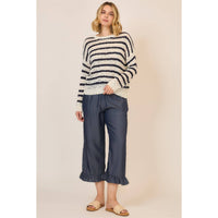 Classic Stripe Open Knit Sweater: Off White/Navy