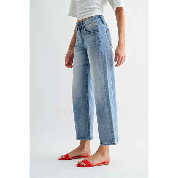 The Easy Street Mid Rise Straight Ankle Jeans | Relaxed Fit Light Wash Denim