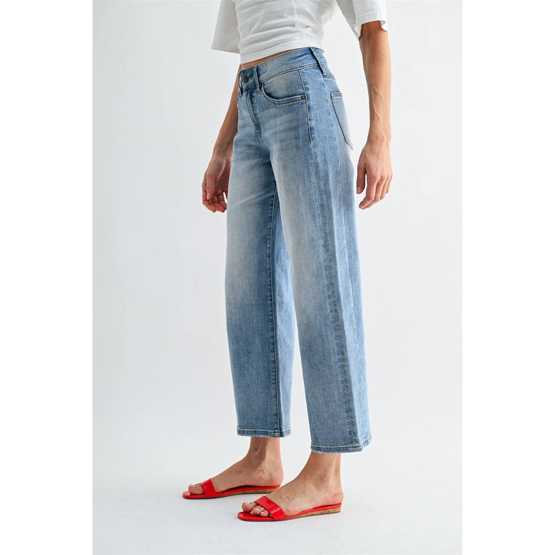 The Easy Street Mid Rise Straight Ankle Jeans | Relaxed Fit Light Wash Denim