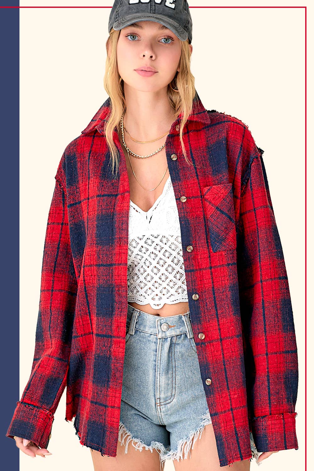 Rowan Mineral Wash Plaid Flannel Shacket with Raw Edge Details