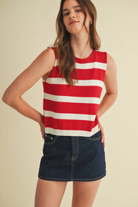 The Liberty Stripe Sweater Vest: Red/White
