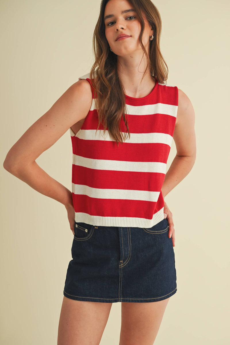 The Liberty Stripe Sweater Vest: Red/White