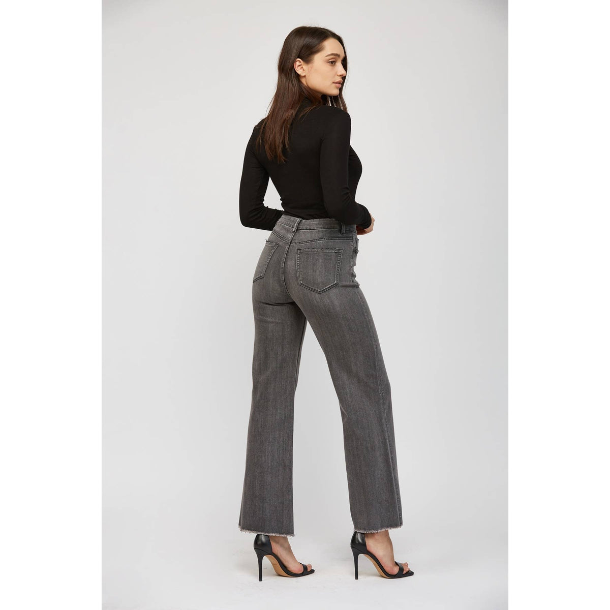 Mica Denim Evelyn Super High Rise Wide Leg Jeans – Washed Charcoal Gray