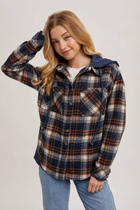 Aspen Hooded Plaid Shacket – Fall  Button-Down Jacket