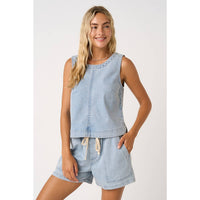 The Dakota Washed Denim Tank: Lt Denim