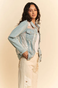 The Briar Lace Panel Denim Jacket – Floral Mesh Western Jean Jacket