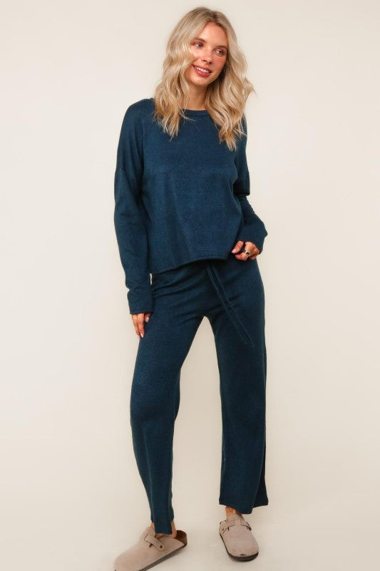 Evergreen Cozy Hacci Lounge Set – Soft Knit Top & Straight-Leg Pant Duo | Northern Belle Boutique