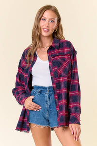 Rory Fringe Hem Flannel: Black/Brown – Oversized Plaid Button Down Shirt