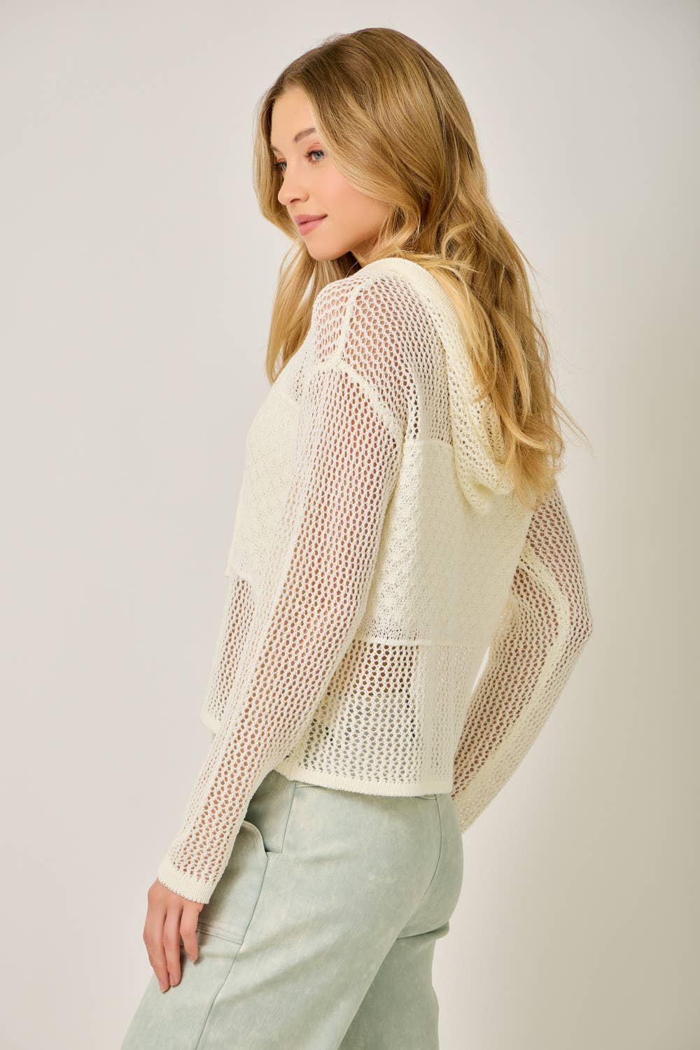 The Juniper Crochet Hoodie Sweater: Off White