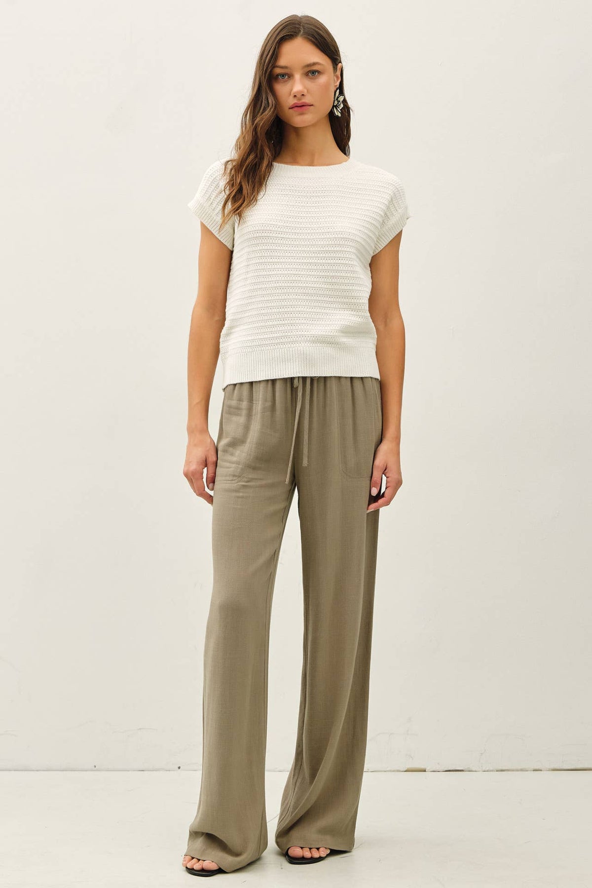 The Tessa Textured Knit Top: Off White