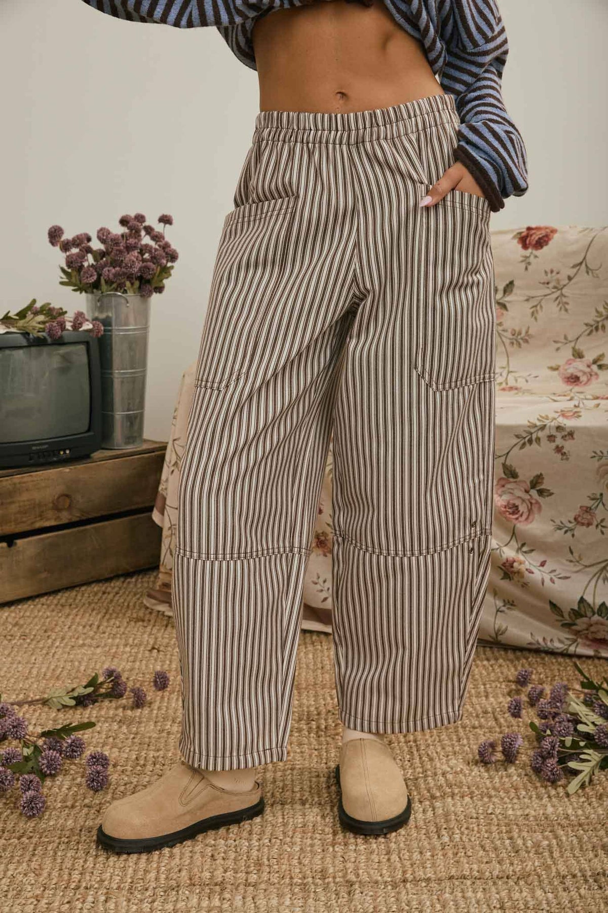 Harbor Stripe Utility Pants: Brown