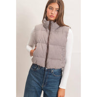 Check Me Out Gingham Puffer Vest: Brown