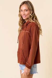 Tracy Hoodie With Cute Floral Contrast: Rust