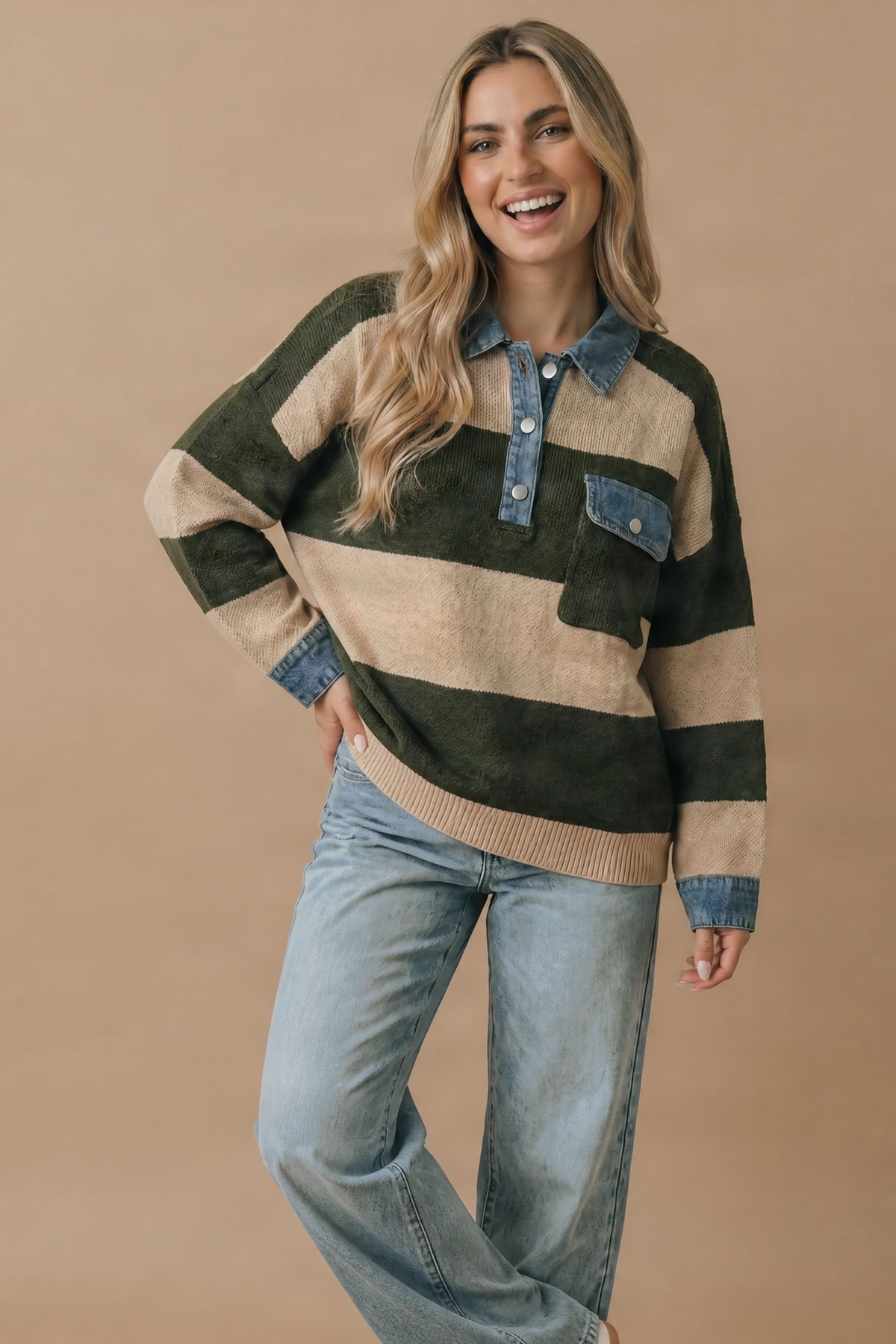 The Best of Both Sweater: Olive/ Tan