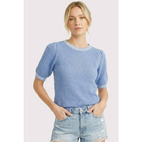 WAFFLE TEXTURED HALF SLEEVE SWEATER: LT MOCHA / S-M-L-XL(2-2-2-1)